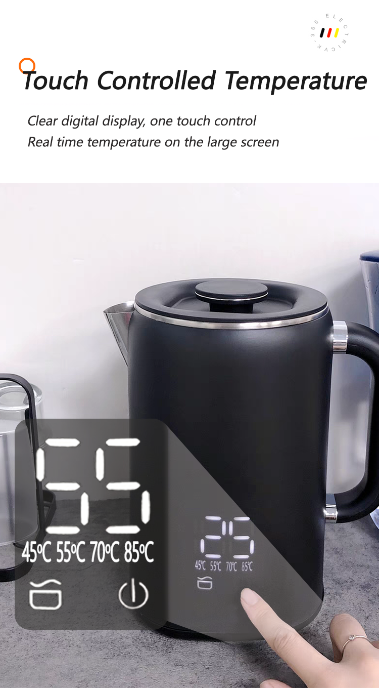 New Design Cordless Samavar Turkish Tea Maker Digital Touch Screen Control Temperature Keep Warm Kettle with Handle