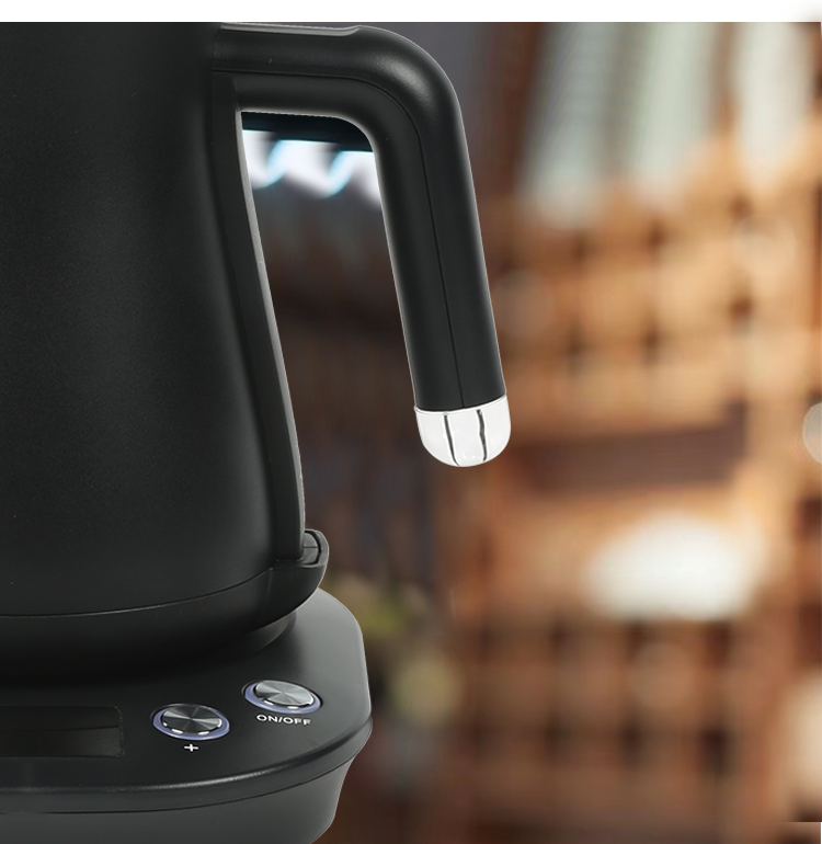 YUEKON Manufacturer Customized Logo Black Stainless Steel Teapot Digital Electric Gooseneck Kettle
