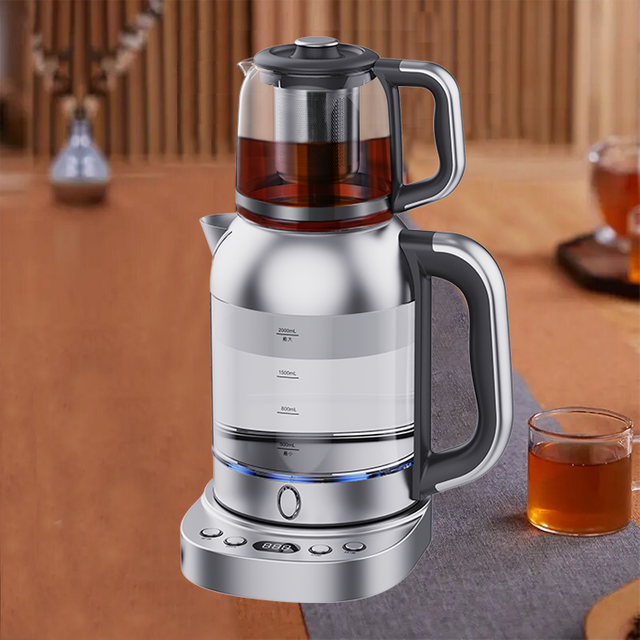 Hot Selling Appliances Glass Tea Kettle With Tea Pot 2.0l Electric Turkish Samovar Tea Maker For Home Appliance 