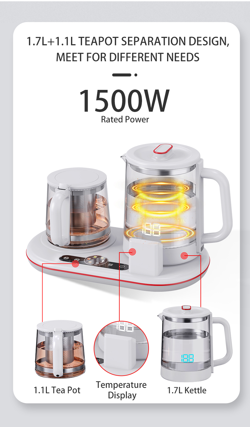 New1.7L+1.1L Multifunctional Electric Tea Kettle Hot Water Boiled Electric Digital Kettle Keep Warm Kettle