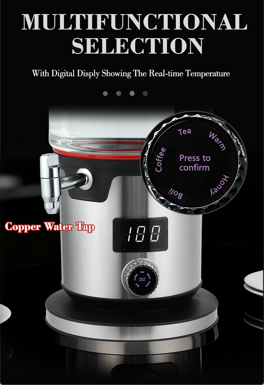 Middle East Arabic Transparent Water Heater Turkish Tea Maker With Temperature Control Base Samovar Double Tea Maker With Infuer