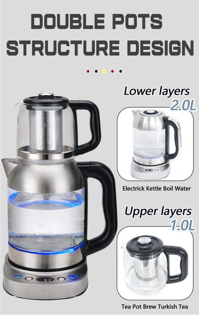 Smart Automatic Stainless Steel Heating Element Keep Warm Tea Maker Set Glass Electric Turkish Tea Maker 