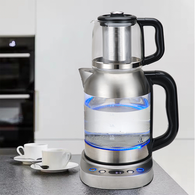 Smart Automatic Stainless Steel Heating Element Keep Warm Tea Maker Set Glass Electric Turkish Tea Maker 