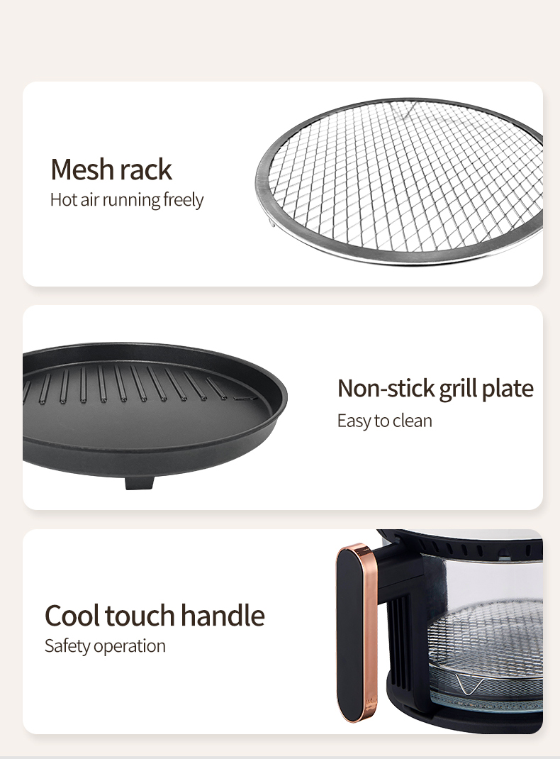 New 3-in-1 Multifunctional Air Fryer Household Electric Air Fryer 3L Glass Visible Digital Smart Air Fryers With Grill Pan