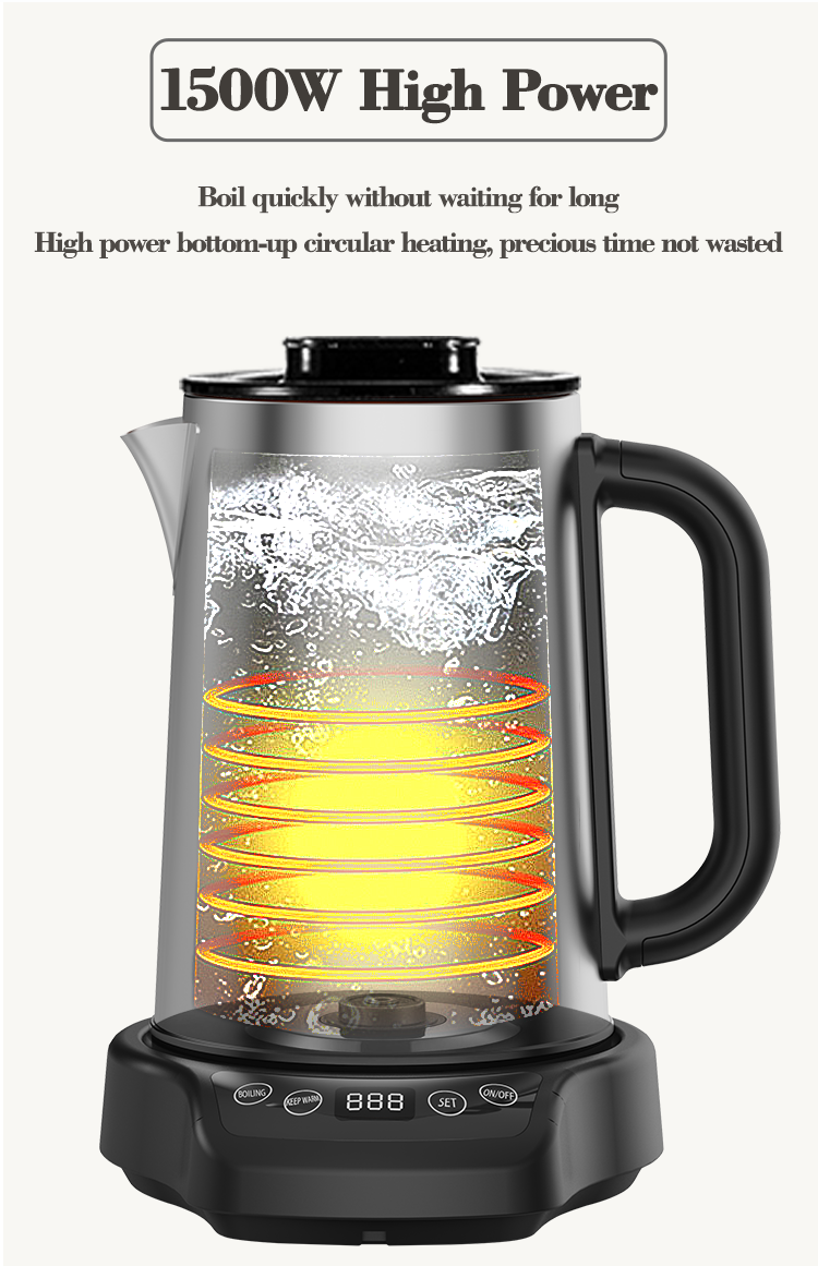 Kitchen Appliances 1500W Boil-Dry Protection Tea Maker Machine 2.0L+1.1L Double Layer Electric Kettle With Glass Teapot