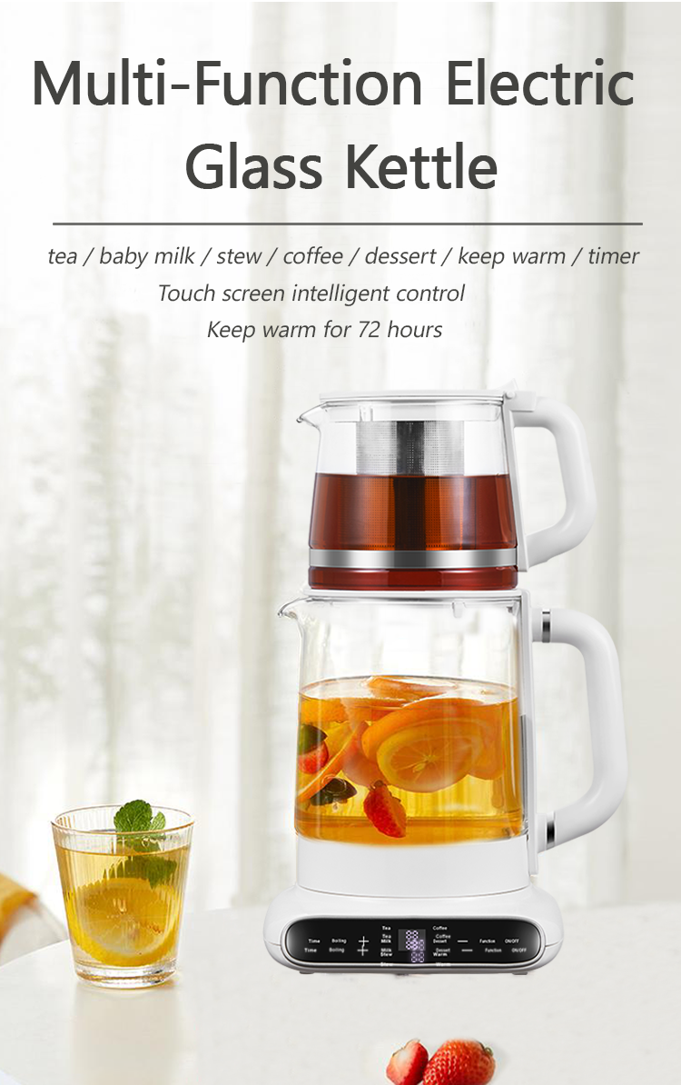 Electric Double Glass Kettle with Warmer Temperature Control Glass Tea Pot Design, Samovar Turkish Tea Maker