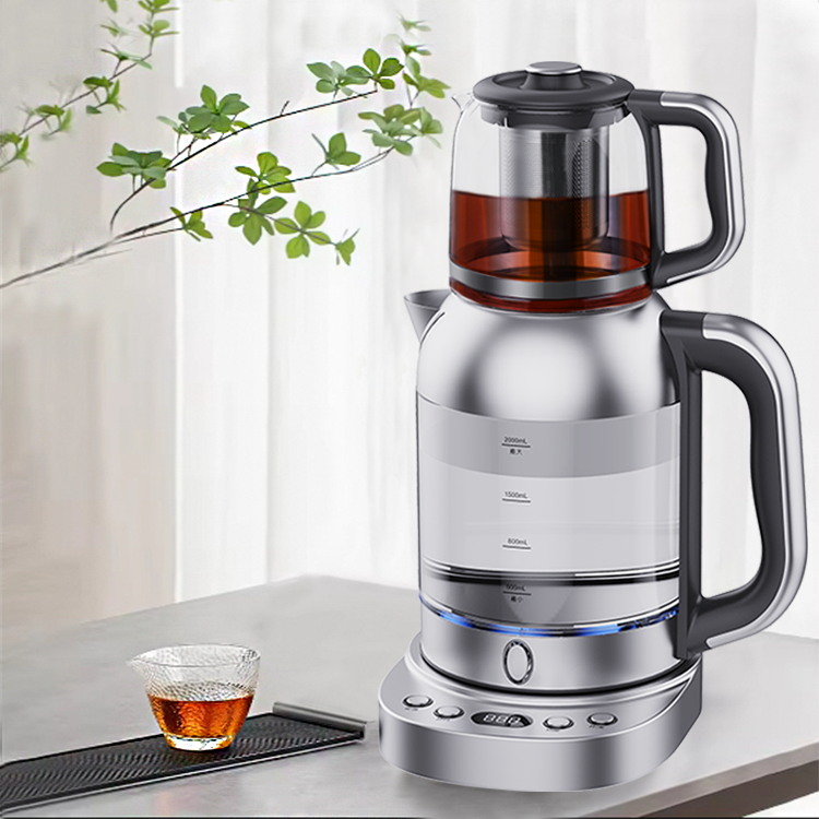 Home Hotel Kitchen Glass Body Double Electric Kettles 2.0L Electric Glass Tea Maker With Temperature Control 