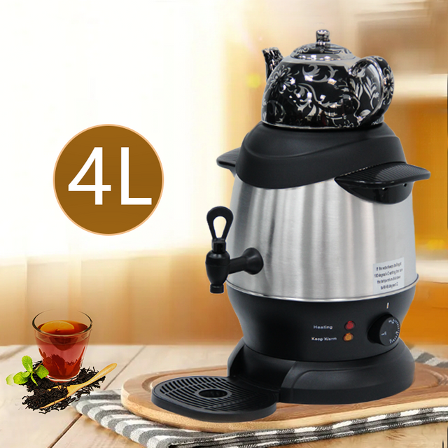2-in-1 Electric Samovar White Ceramic Enamel 5 Litre Tea Pot Stylish Turkish Russian Electrical Samovar Tea Maker
