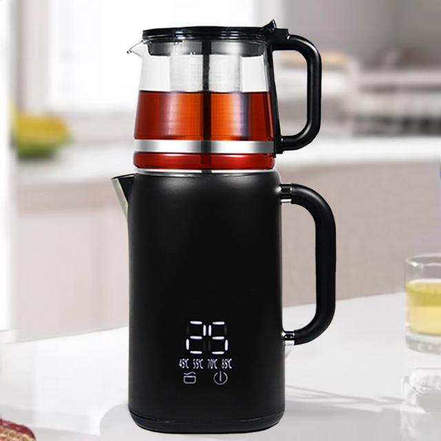 Middle East Popular Electric Turkish Tea Maker With Tea Pot Machine Stainless Steel Digital Control Electric Kettle 
