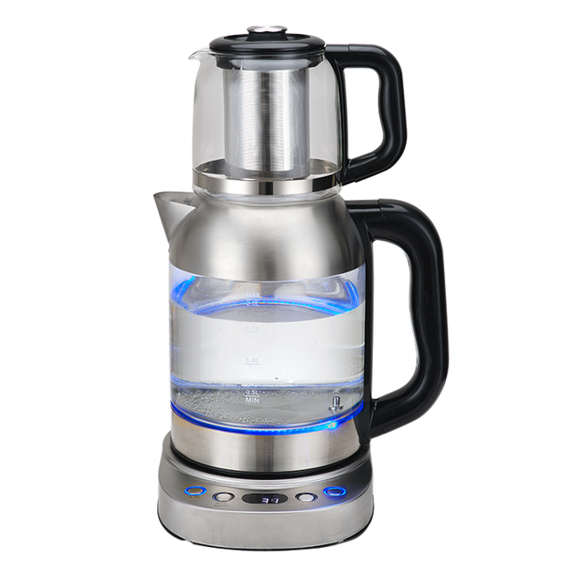Glass Tea Maker Turkish 2 In 1 Samovar Double TeaPot 1850W 2.0l Steel Clear High Borosilicate Glass Cordless Electric Kettles