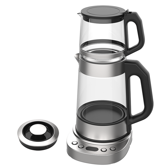 YUEKON Water Boiler 1.7L Tea Maker Electric Russian Samovar Turkish Double Tea Maker Stainless steel With 1.0L Tea Pot