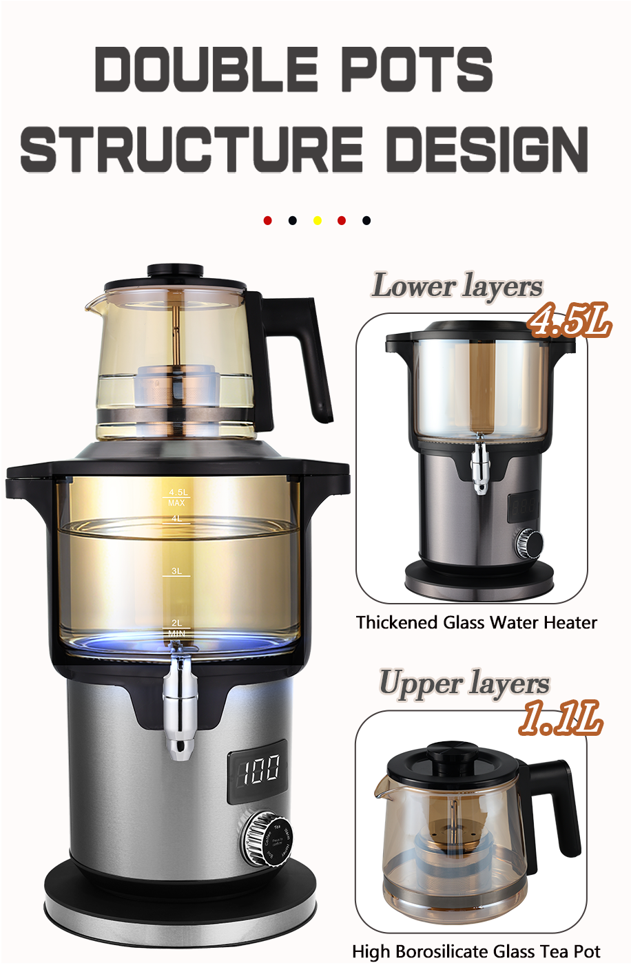 High Quality 5.6l Stainless Steel Samovar Tea Maker Boil Dry Protection Electric Water Kettle Turkey Tea Samovar of Tea Urn