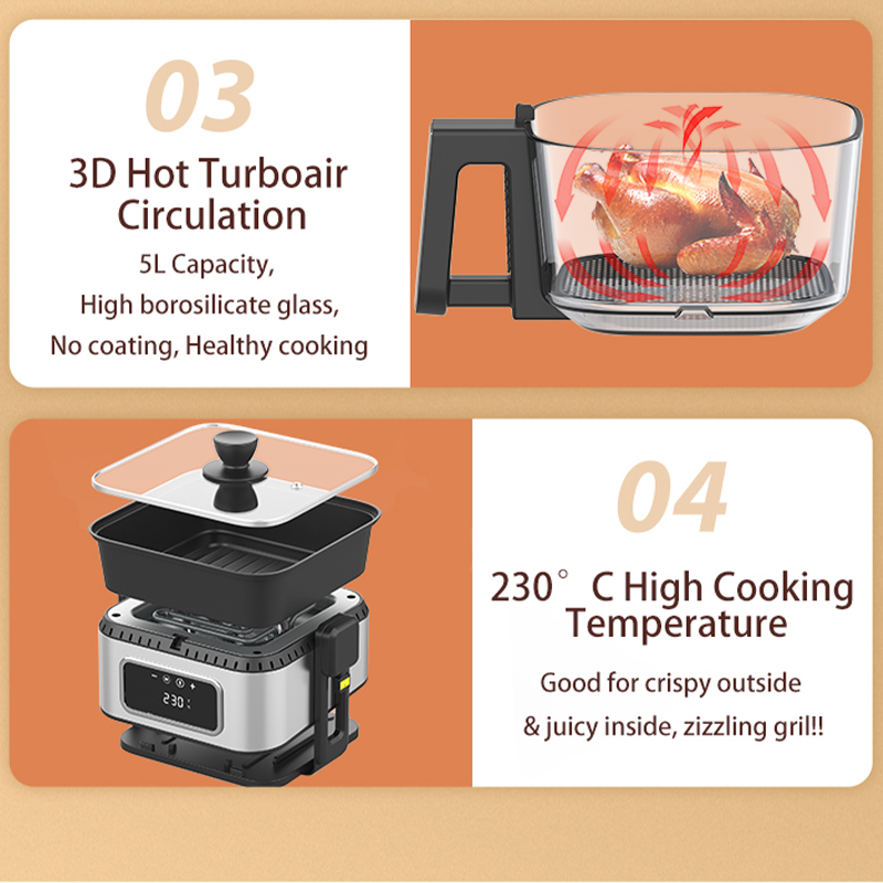 Kitchen Appliances Three in One Air Fryer with Glass Visible Air Fryer Flip Head with Electric Grill and Hot Pot