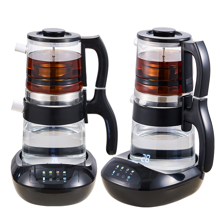 New Design Glass Tea Maker Samovar Turkish Tea Maker Portable 2 In 1 Glass 1500W Water Kettle Electric Glass With SUS304 filter