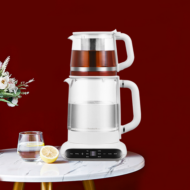 Electric Double Glass Kettle with Warmer Temperature Control Glass Tea Pot Design, Samovar Turkish Tea Maker