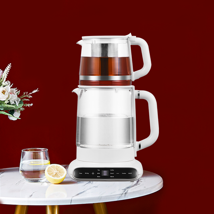 Electric Double Glass Kettle with Warmer Temperature Control Glass Tea Pot Design, Samovar Turkish Tea Maker