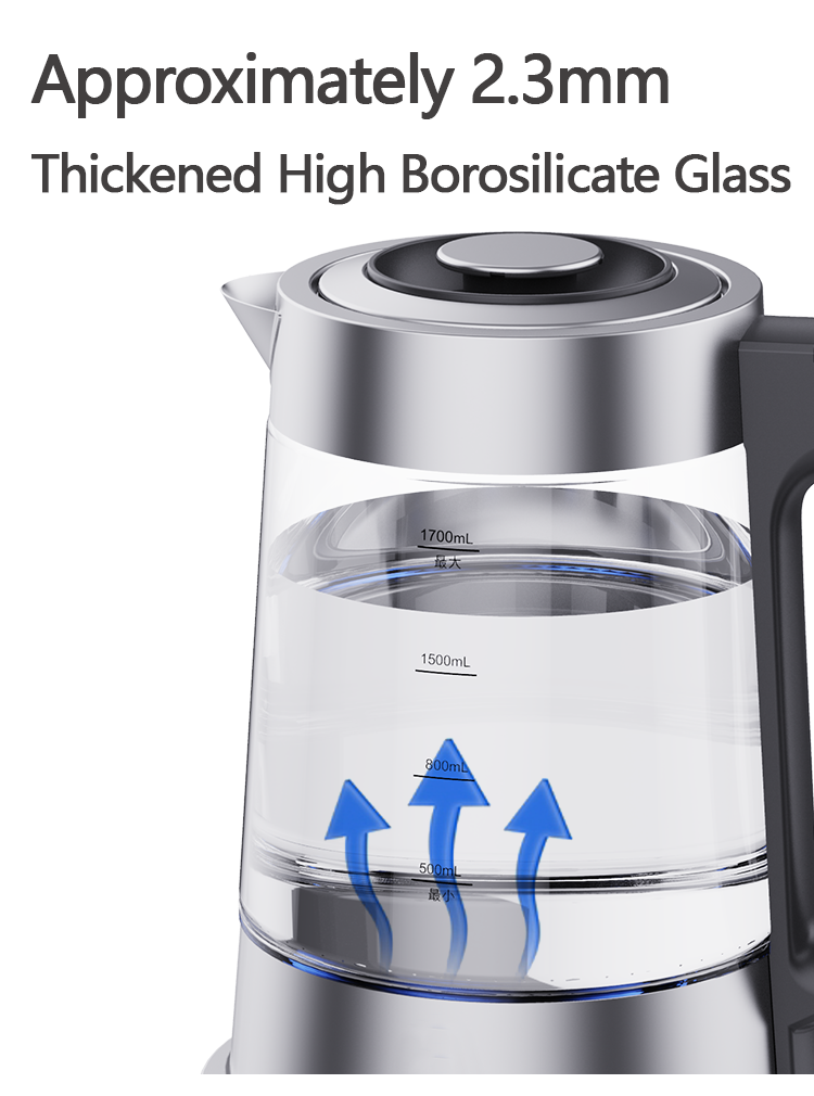 High-quality Keep Warm Function Water Boiler Machine Electric Tea Kettle with Blue LED Indicator Light Glass Electric Jug Kettle