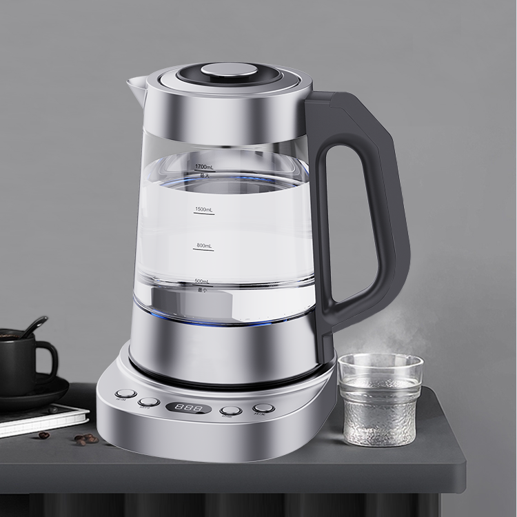 Turkish Stylish Blue Led Interior Electric Water Kettle Digital Tea Maker Stainless Steel Temperature Control Cordless Glass Kettle 