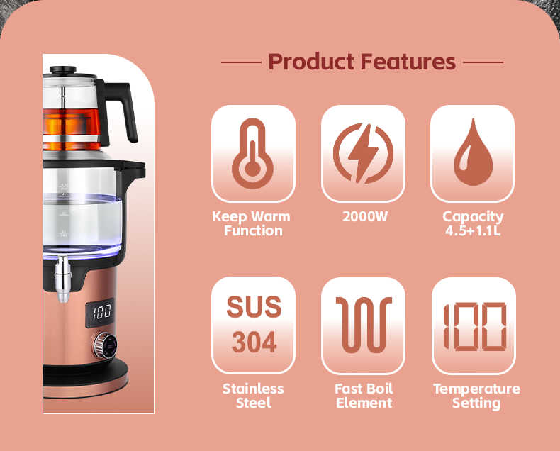 Saudi Arabia Kitchen Appliances Electric Samovar Turkey Tea Machine Digital Temperature Control Keep Warm Electric Tea Kettle