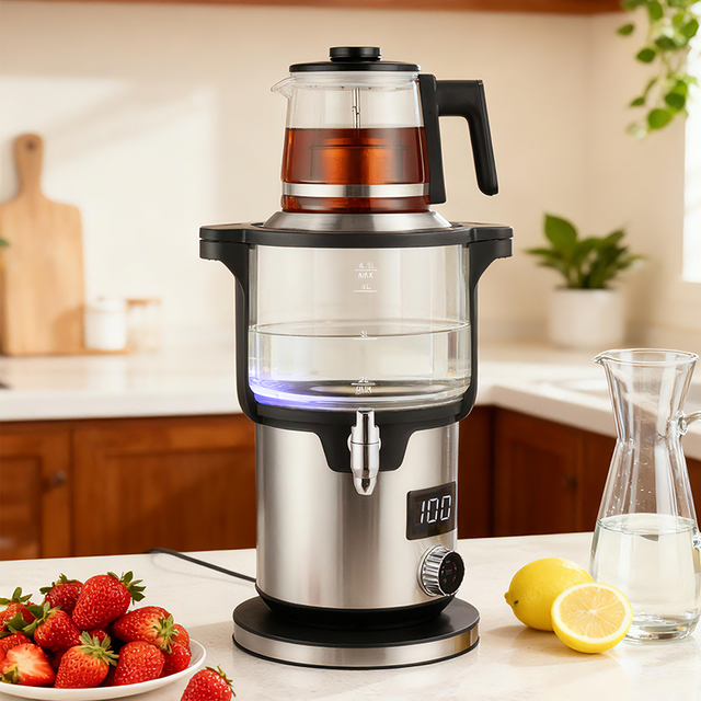 4.5+1.1L Smart Double Layer Tea Maker Machine 2000W Household Knob Turkish Tea Kettle Electric Cordless Kettles for Boiling Water