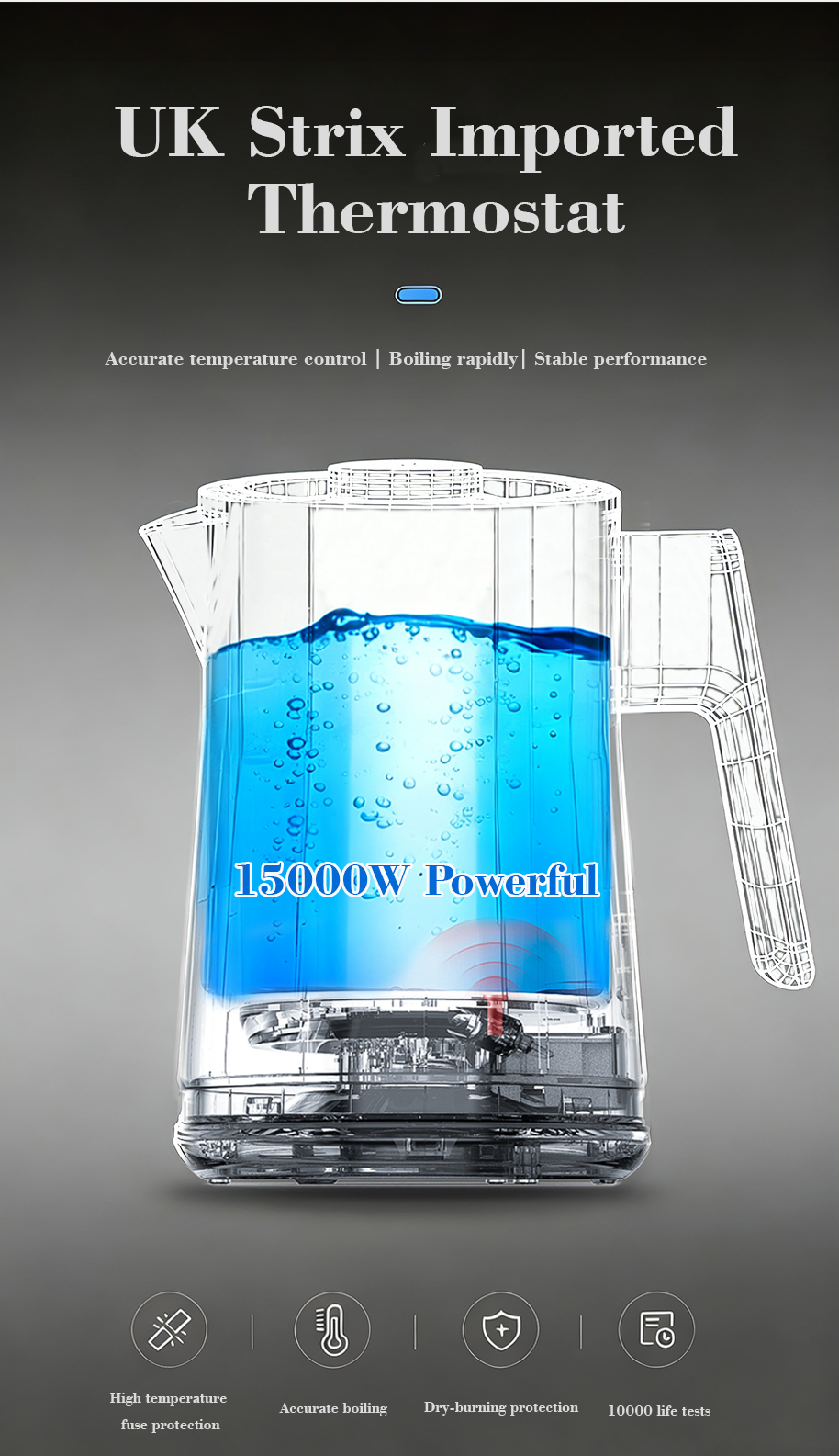 Factory Wholesale Strix Thermostat Kettles 1500W Electric Water Kettle and Tea Maker Set With Touch Control Display Keep Warm