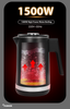 Multifunction Double Wall Kettle 1500W Fast Boiling Kettle with Automatic Keep Warm 304 Stainless Steel Inner Liner for Home Use