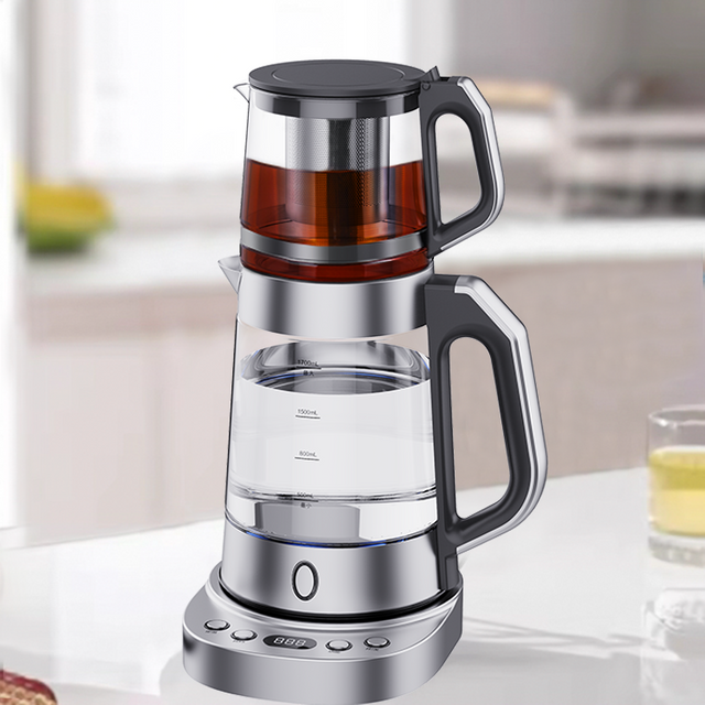 Multi-section Temperature-controlled Electric Glass Kettle 304Stainless Steel Tea Strainer Tea Maker With Tray