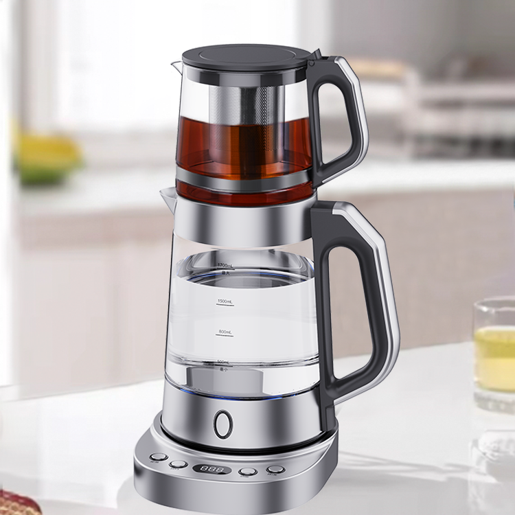 Multi-section Temperature-controlled Electric Glass Kettle 304Stainless Steel Tea Strainer Tea Maker With Tray