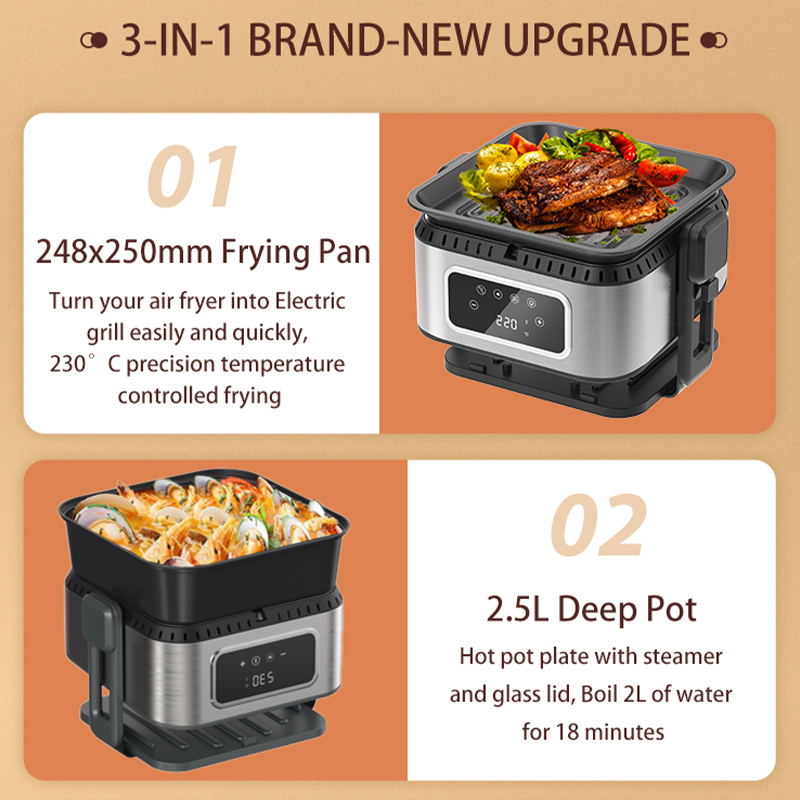 Kitchen Appliances Three in One Air Fryer with Glass Visible Air Fryer Flip Head with Electric Grill and Hot Pot