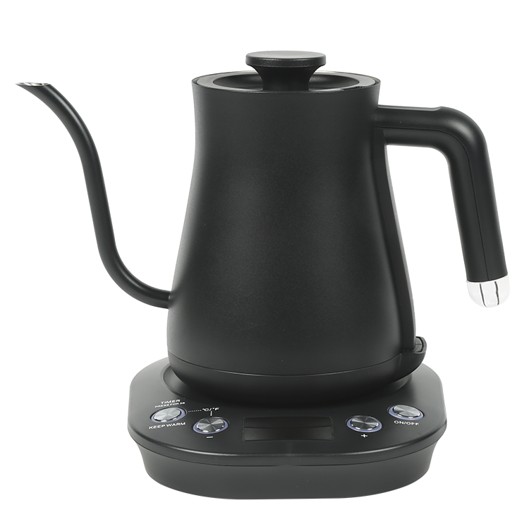 YUEKON Manufacturer Customized Logo Black Stainless Steel Teapot Digital Electric Gooseneck Kettle