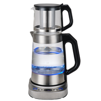 Middle East Saudi Arabia Samovar New Type1.7l+1.0l Stainless steel Turkish Tea Maker With Glass Teapot Electric Kettle