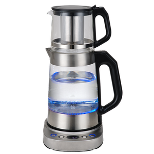 Middle East Saudi Arabia Samovar New Type1.7l+1.0l Stainless steel Turkish Tea Maker With Glass Teapot Electric Kettle