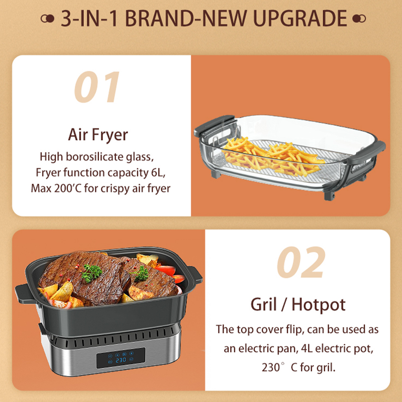 Fashion 3-In-1 Air Fryer with Non-Toxic Glass Bowl 1500W Smart Air Fryers Home Specific Steaming and Baking Oven Air Fryer