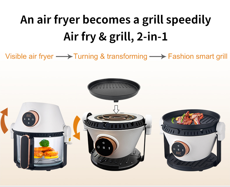 New 3-in-1 Multifunctional Air Fryer Household Electric Air Fryer 3L Glass Visible Digital Smart Air Fryers With Grill Pan