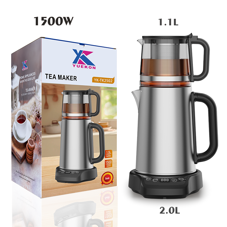 Kitchen Appliances 1500W Boil-Dry Protection Tea Maker Machine 2.0L+1.1L Double Layer Electric Kettle With Glass Teapot