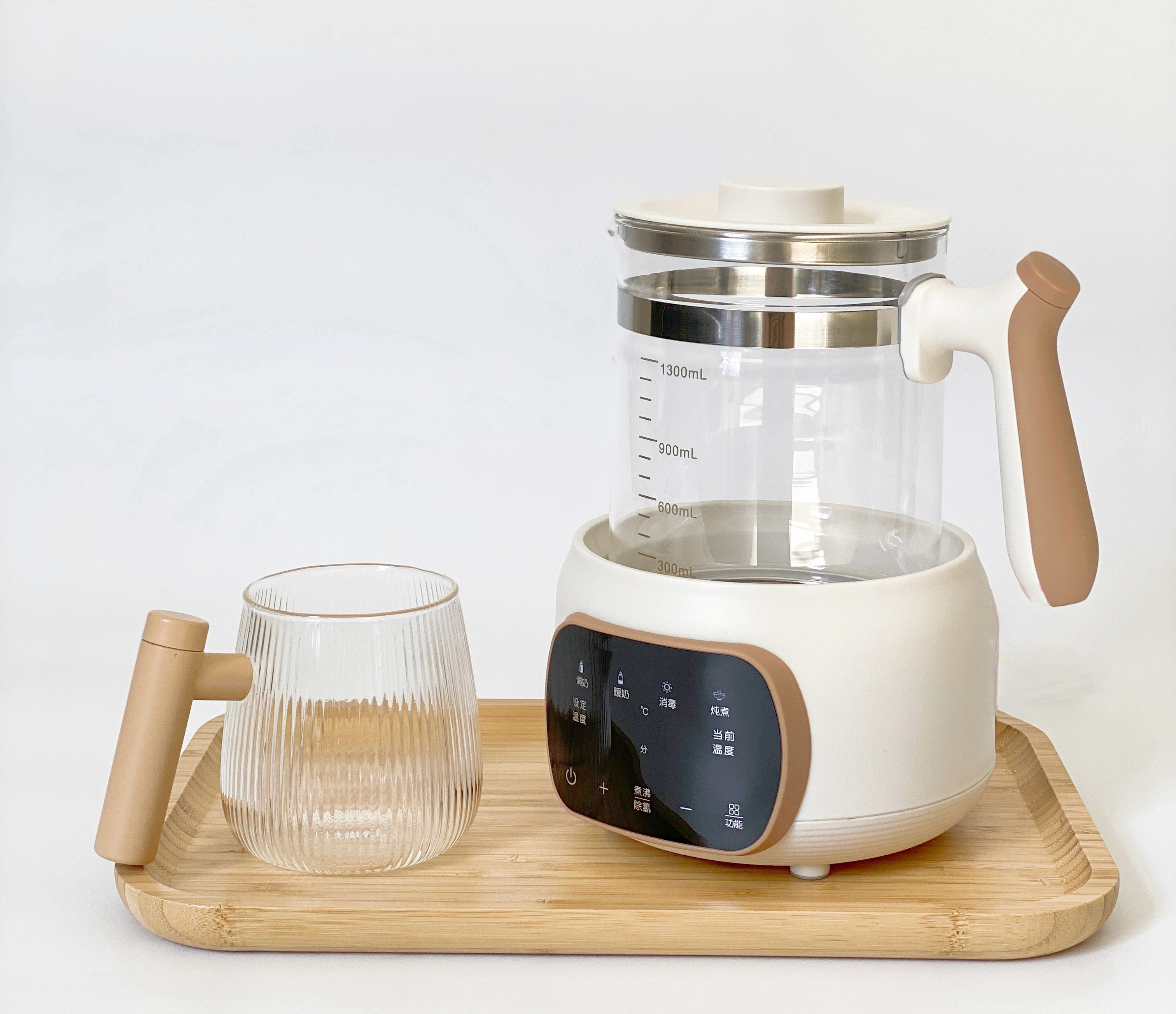 High Quality 1.3l Hot Tea Kettle Thermostat Modulator Formula Milk Warmer Glass Electric Kettle