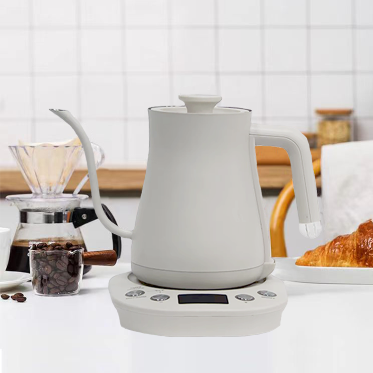 YUEKON Goose Neck Kettle White Stainless Steel Teapot Smart Pour Over Coffee Tea Adjustable Temperature Electric Kettle