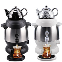 Hot Sale MID-East Stainless Steel Double Samovar Kettle Pot Set Enamel Electric Turkish Samovar Tea Kettle Fast Boil Water 