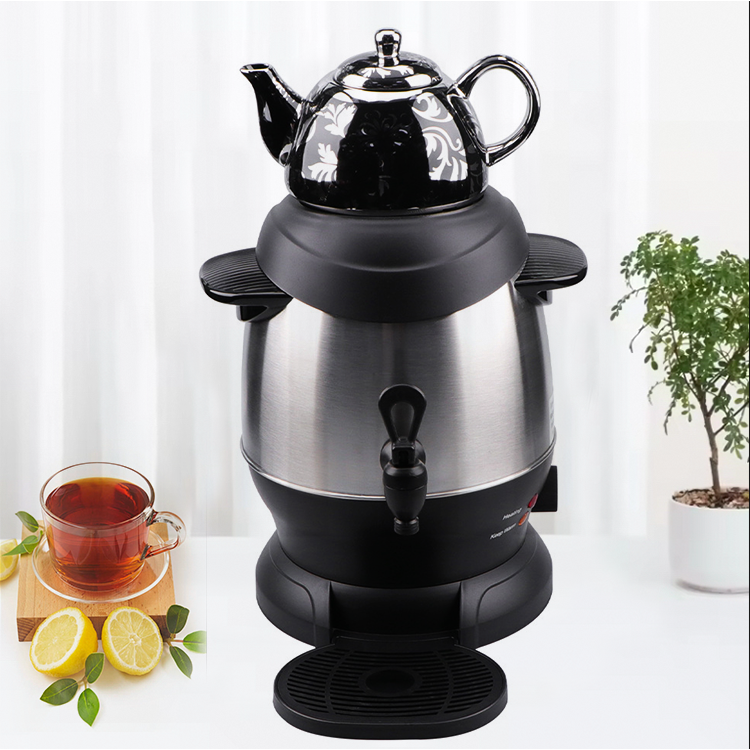 2-in-1 Electric Samovar White Ceramic Enamel 5 Litre Tea Pot Stylish Turkish Russian Electrical Samovar Tea Maker