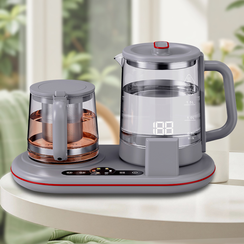 New Low Wattage Modern Keep Warm Tea Maker Machine Portable Thermopot Glass Hotel Kettle Tray Set 1.7L+1.1L Electric Teapot