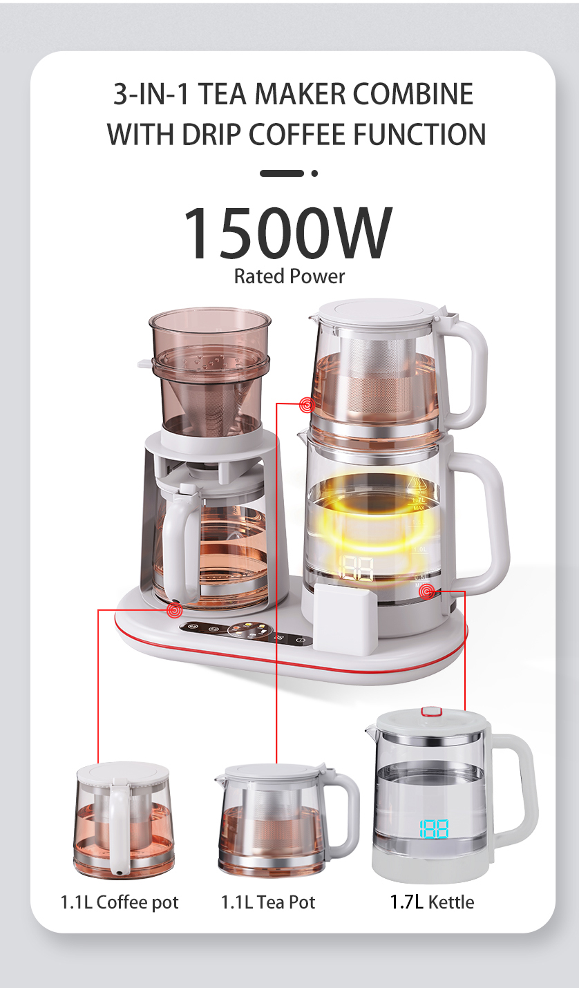 1500W Multifunctional Glass Kettle Smart Wireless Double Kettle Electric Teapot Coffee Pot Set Temperature Control Digital