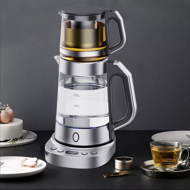 Hot Sale 1.7 L Electric Turkish Samovar Double Glass Tea Maker Glass Teapot Set Electric Glass Kettles 