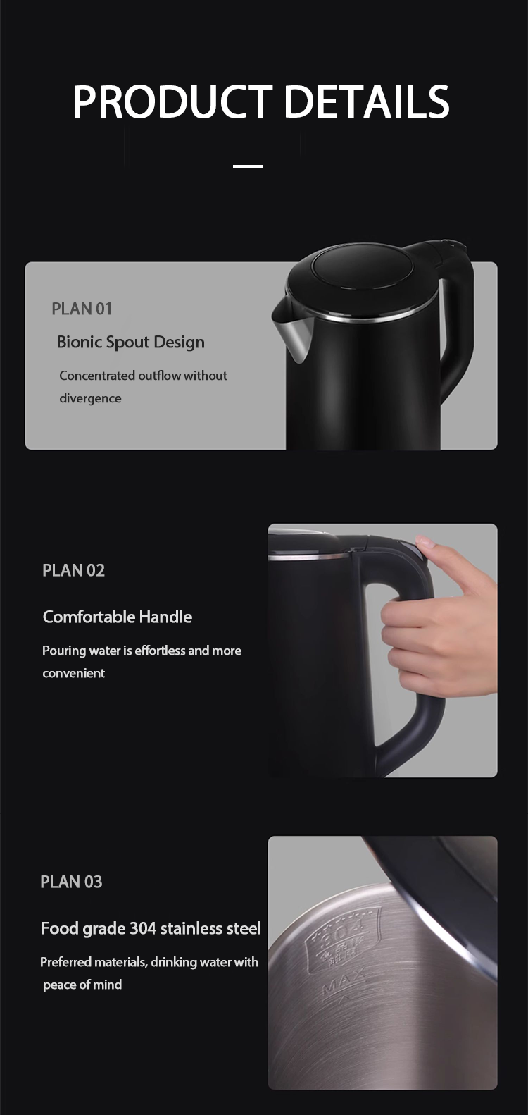 Household Smart 304 Stainless Steel Double Wall Electric Kettle Automatic Power-off Keep Warm Tea Kettle Health Pot Water Kettle 