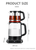 Kitchen Appliance Smart Automatic Turkish Tea Tray 1.5L Electric Glass Kettle with Tea Filter 1.1L Tea Infuser Pot