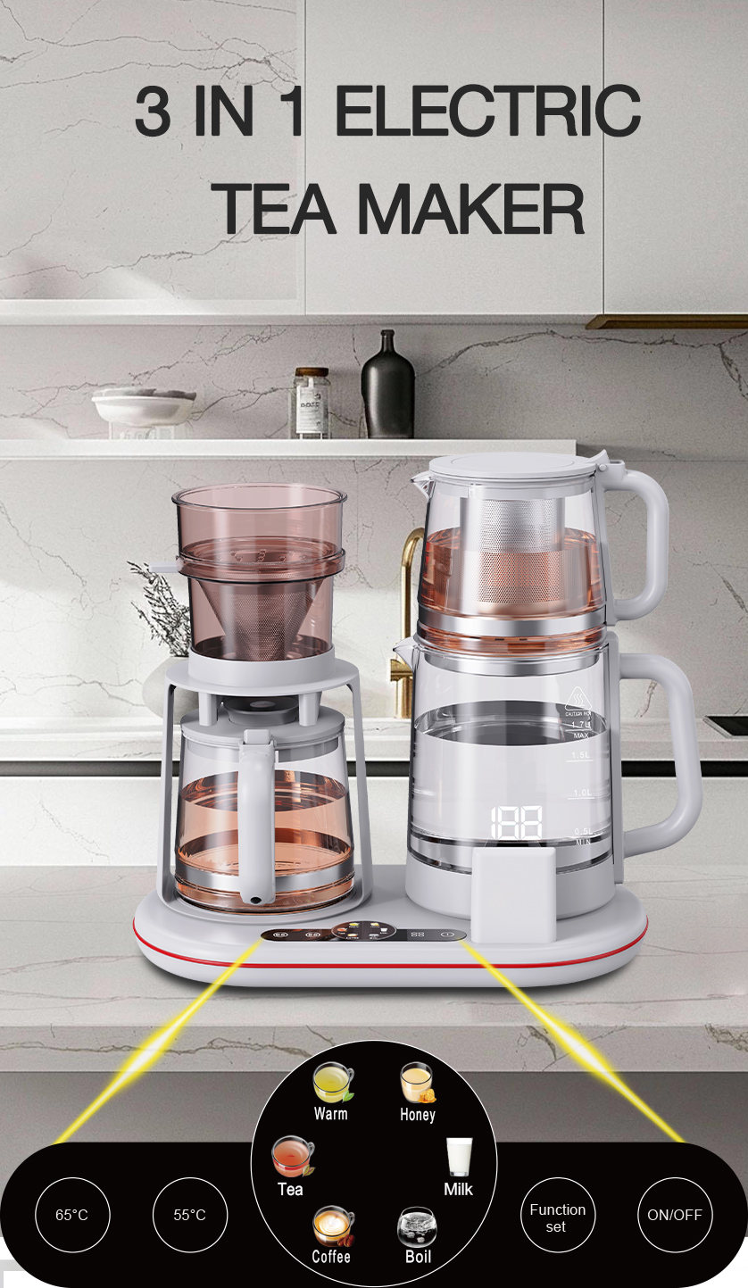 1500W Multifunctional Glass Kettle Smart Wireless Double Kettle Electric Teapot Coffee Pot Set Temperature Control Digital