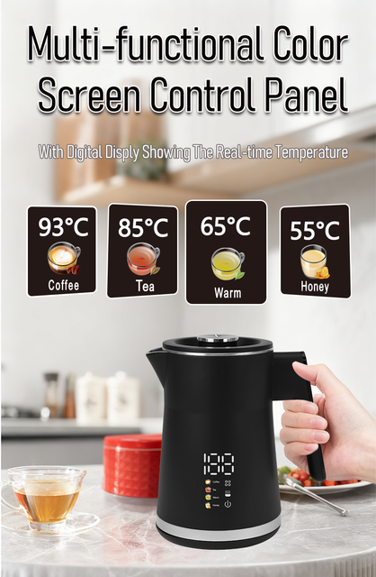 Factory Wholesale Strix Thermostat Kettles 1500W Electric Water Kettle and Tea Maker Set With Touch Control Display Keep Warm
