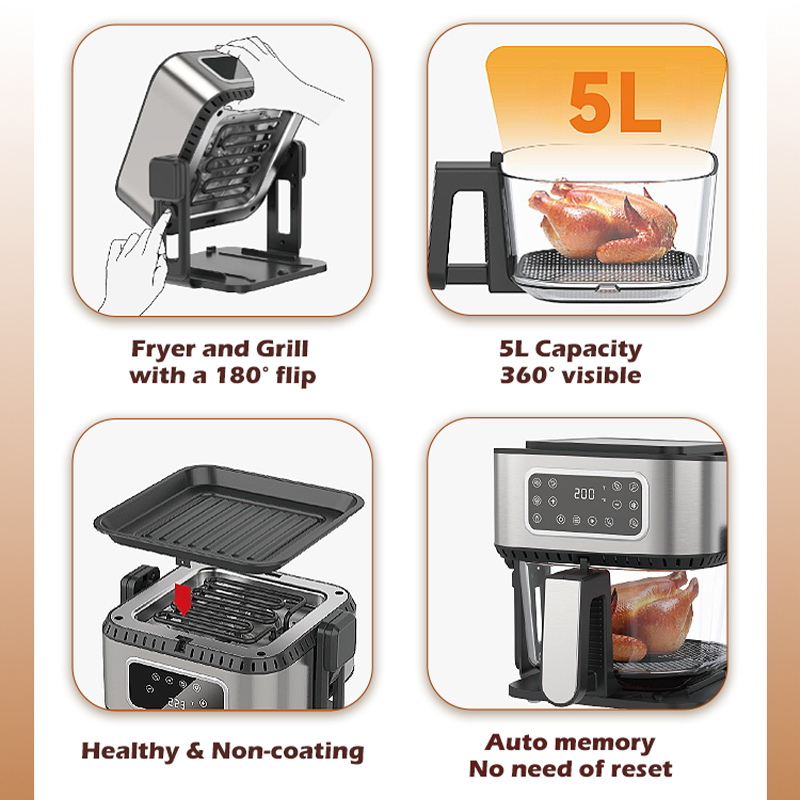 Kitchen Appliances Three in One Air Fryer with Glass Visible Air Fryer Flip Head with Electric Grill and Hot Pot