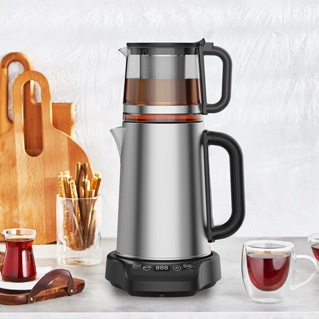 Home Appliance Oem Custom Electric Glass Kettle Tea Set Turkey Tea Maker Machine 2.0L+1.1LDouble Stainless Steel Kettles and Teapot 