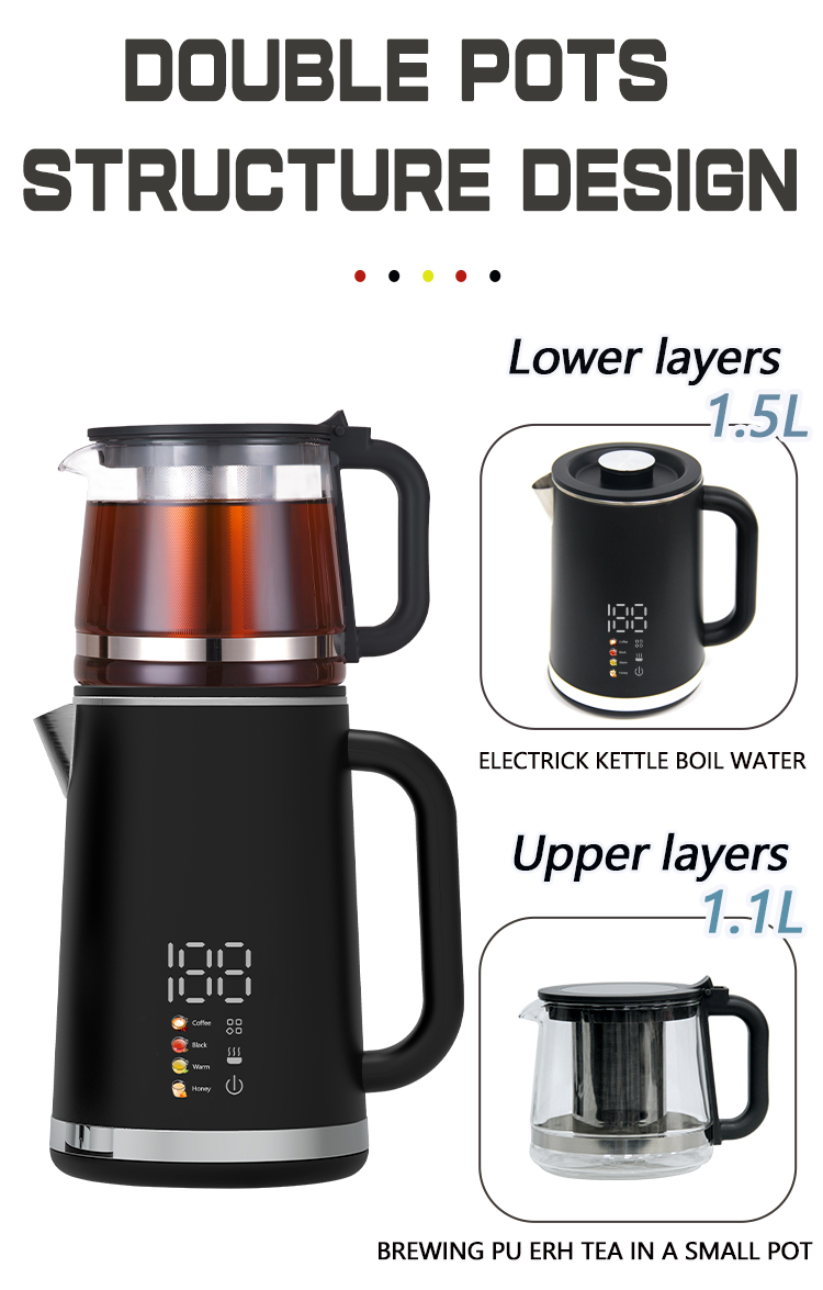 Home Appliances New Design Electric Keitle Factory Borosilicate Glass Tea Maker Double Wall Glass Tea Kettle For High Tea