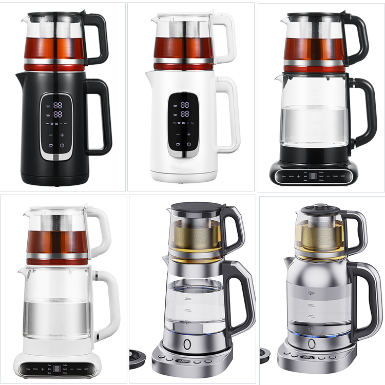 YUEKON Design Double Glass Kettle Automatic Switch Temperature Control 2 in 1 Turkish Tea Machine Electric Samovar